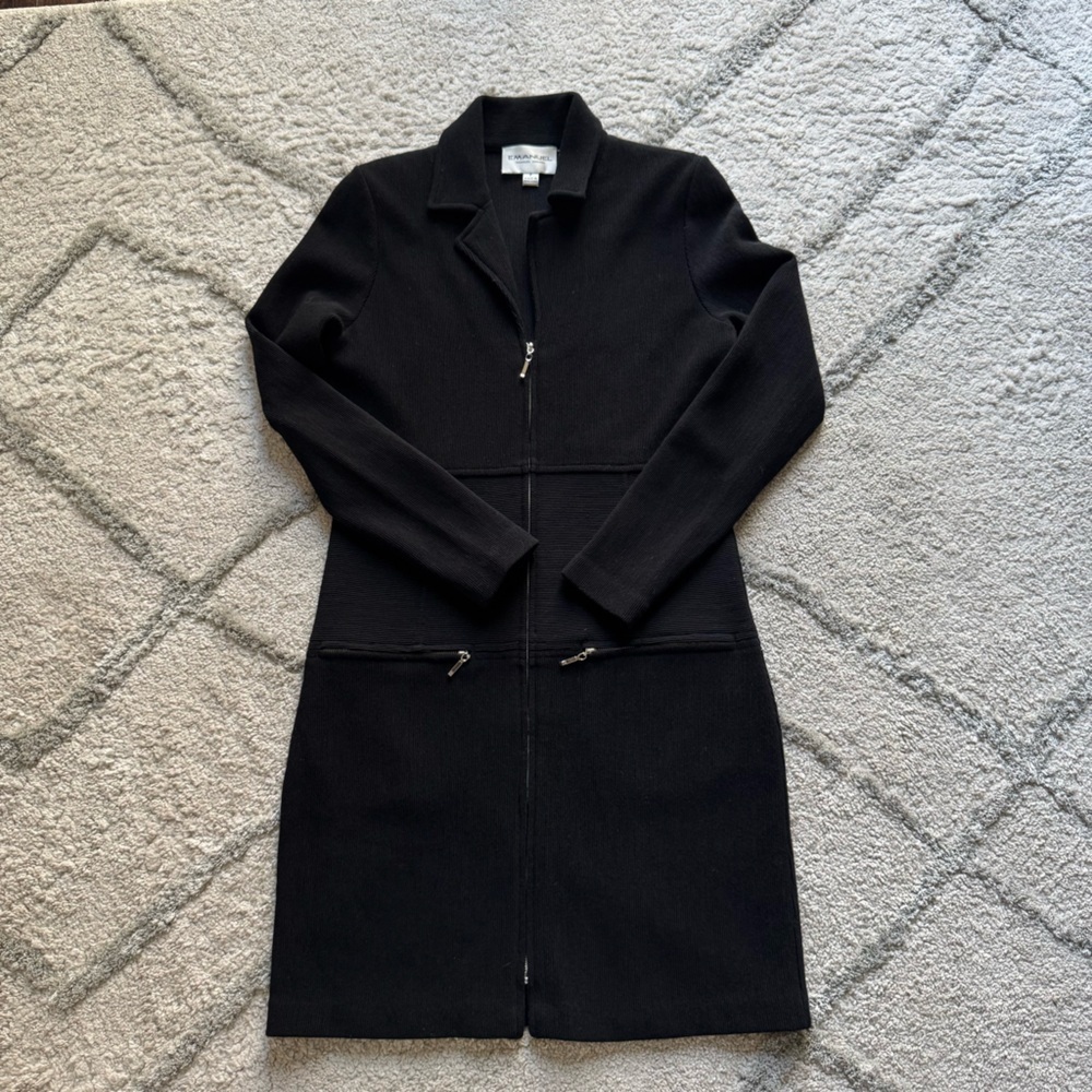 Vintage Emanuel Ungaro 100% wool black dress long sleeve zip front small